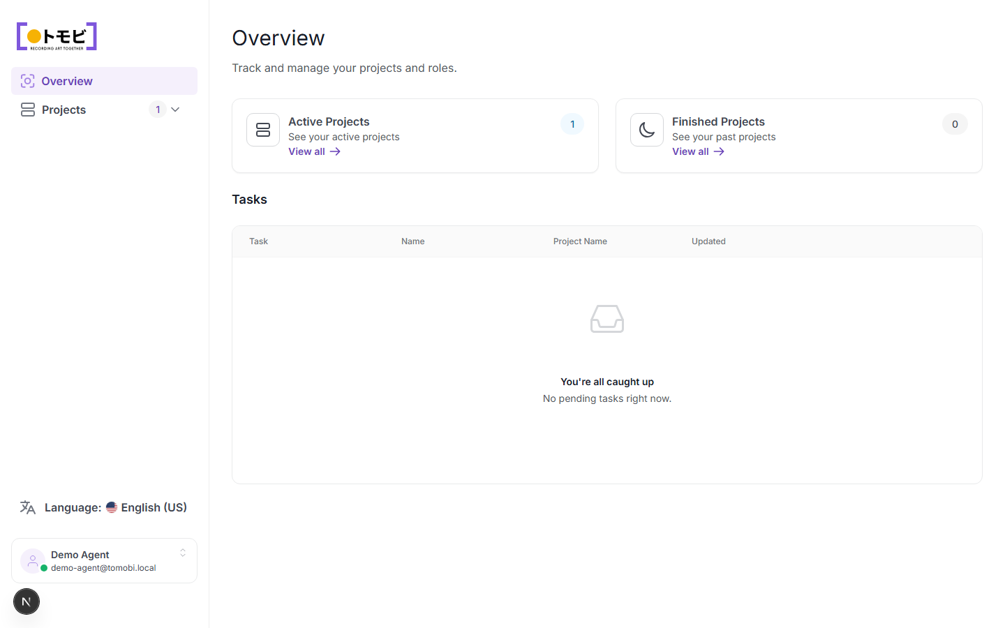 Agency portal overview showing active projects count and tasks list