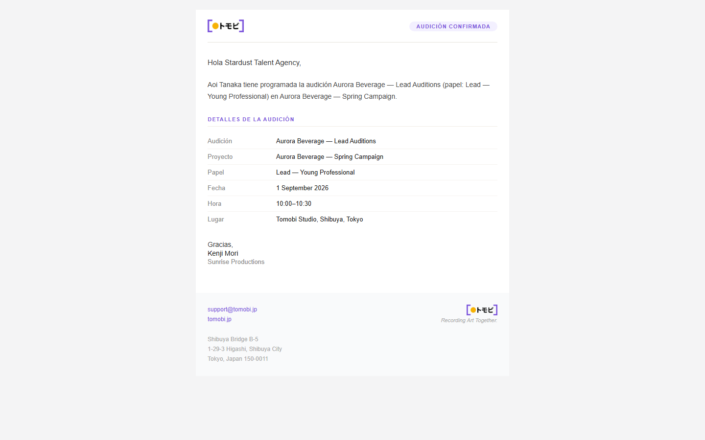 Correo de confirmación de audición