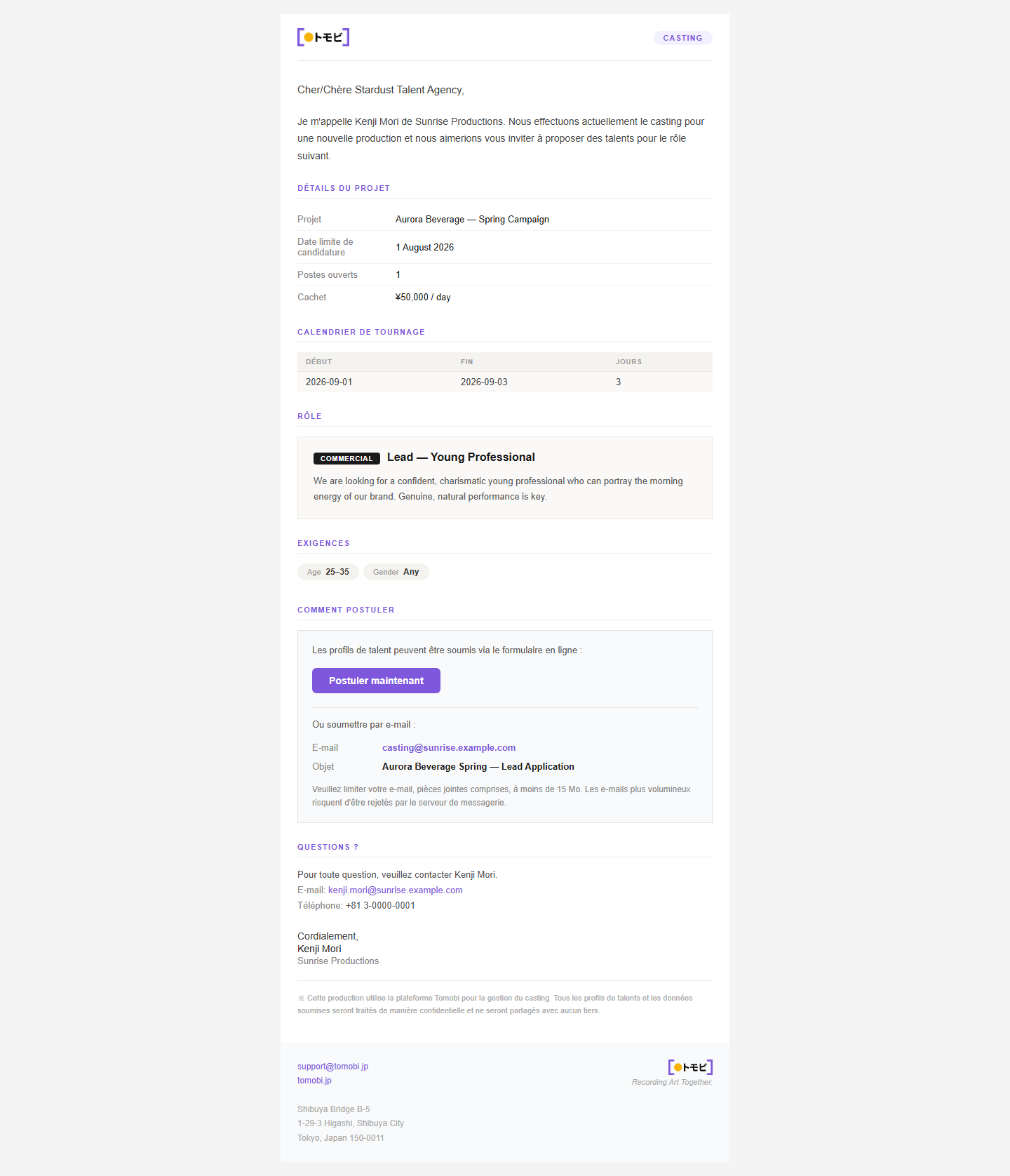 E-mail de casting