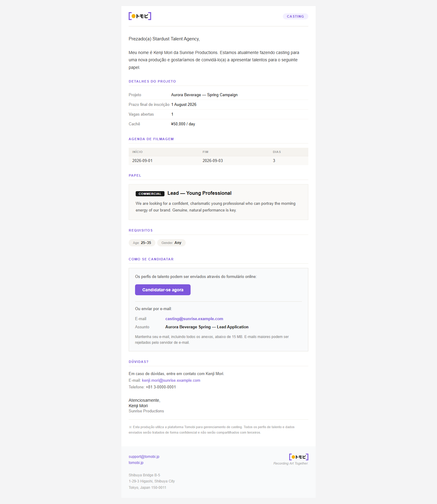 E-mail de casting